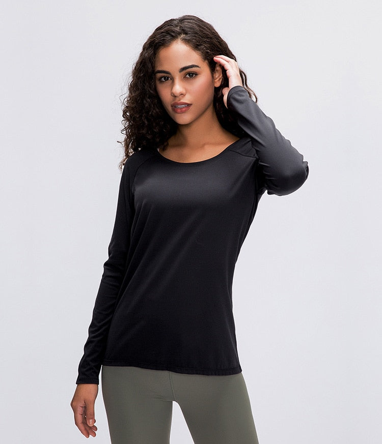 Naked-feel Fabric Skin Friendly Workout Yoga Long Sleeved Shirts Women Breathable Lightweight Loose Running Sport Tops