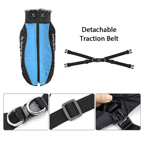 Thick Dog Coat Clothes Reflective Dogs Harness Clothes Vest Waterproof Pet Clothing With Fur Collar Large Dogs Jacket Outfit