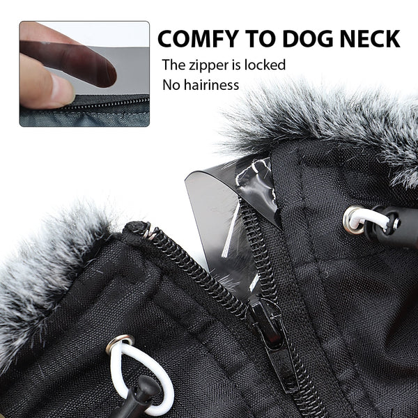 Thick Dog Coat Clothes Reflective Dogs Harness Clothes Vest Waterproof Pet Clothing With Fur Collar Large Dogs Jacket Outfit