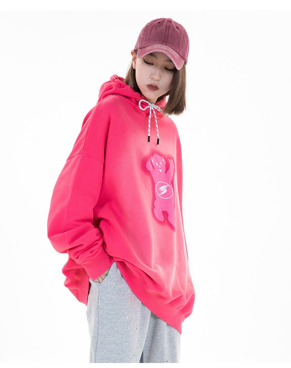 Men Funny Bear Letter Print Hoodie Sweatshirt Men Casual Cozy Oversized Pullover High Street Harajuku Couple Streetwear