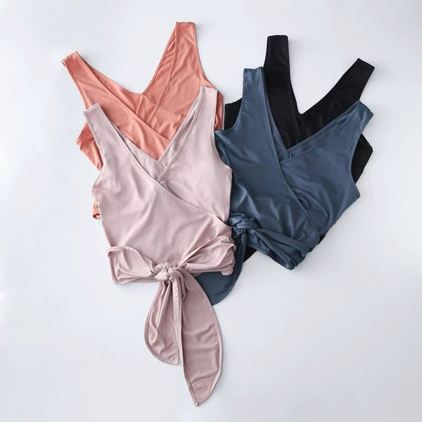 JUST A TIE Lightweight Dance Gym Tank Tops Women V-neck Workout Ballet Vest Crop Tops Soft Nylon Yoga Sleeveless Shirts