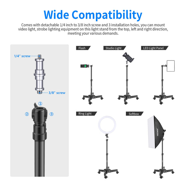 Heavy Duty Light Stand with Caster,0.72m Tripod Stand, Photography Wheeled Base Stand for Photo Sutido Softbox, Monolight | Vimost Shop.