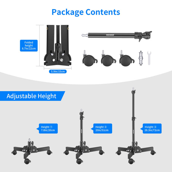 Heavy Duty Light Stand with Caster,0.72m Tripod Stand, Photography Wheeled Base Stand for Photo Sutido Softbox, Monolight | Vimost Shop.