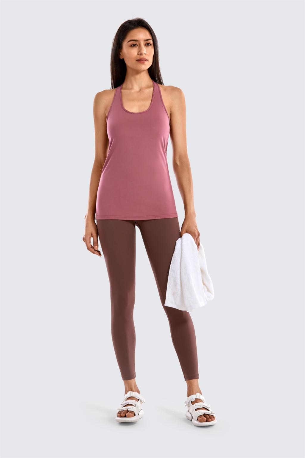 Women's Yoga Brushed Tank Tops with Built in Bra Racerback Activewear Sports Shirts