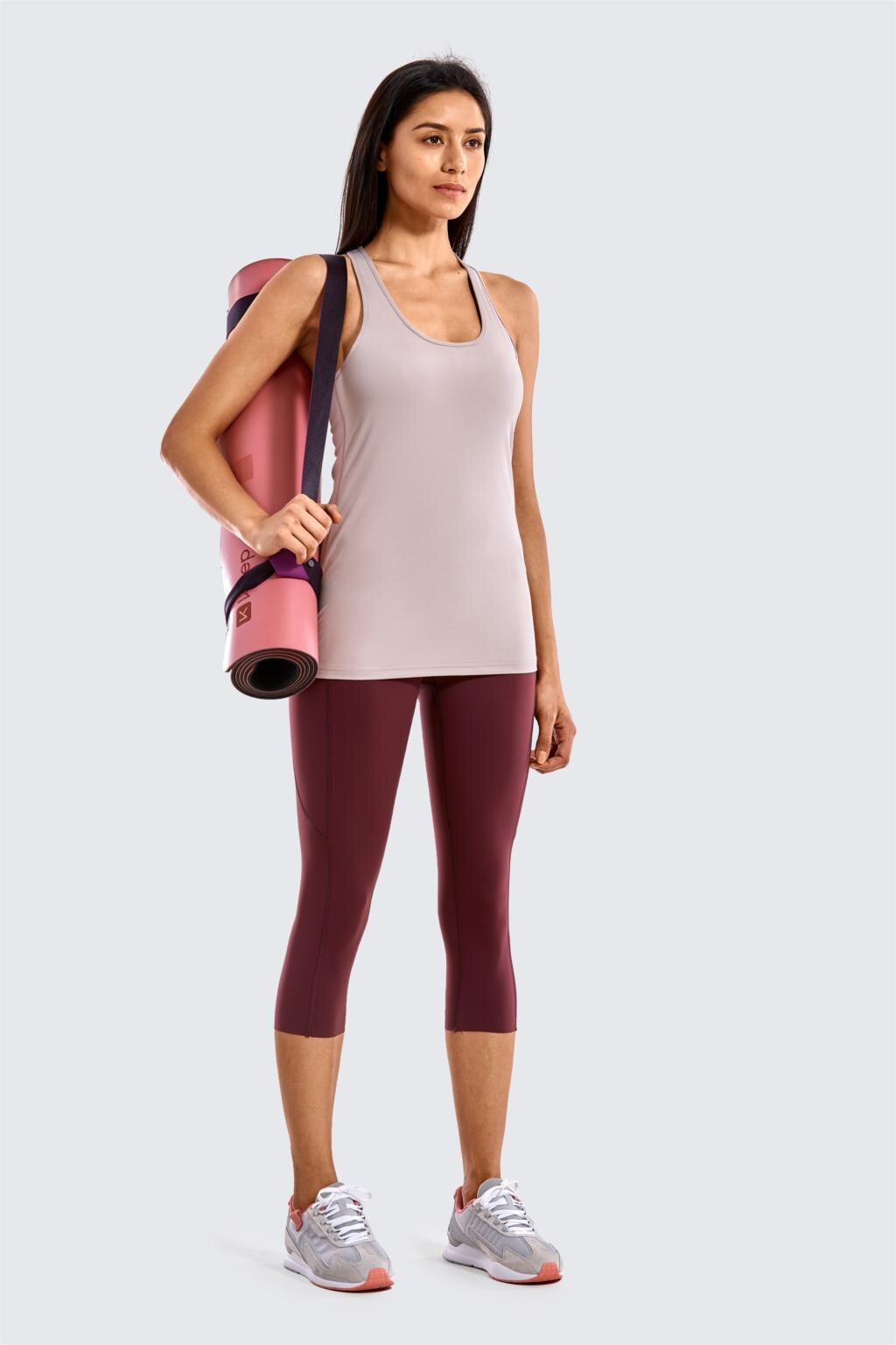 Women's Yoga Brushed Tank Tops with Built in Bra Racerback Activewear Sports Shirts