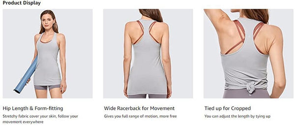 Racerback Workout Tank Tops for Women Long Athletic Yoga Tops Sleeveless Shirts Slim Fit