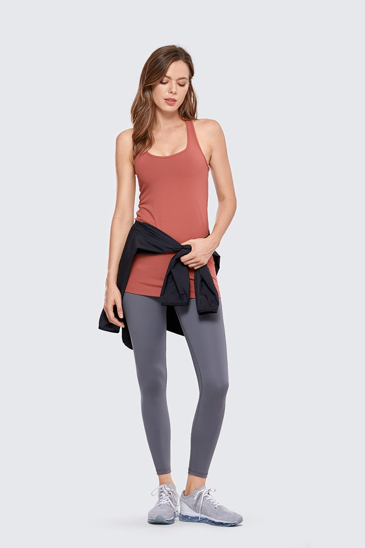 Racerback Workout Tank Tops for Women Long Athletic Yoga Tops Sleeveless Shirts Slim Fit