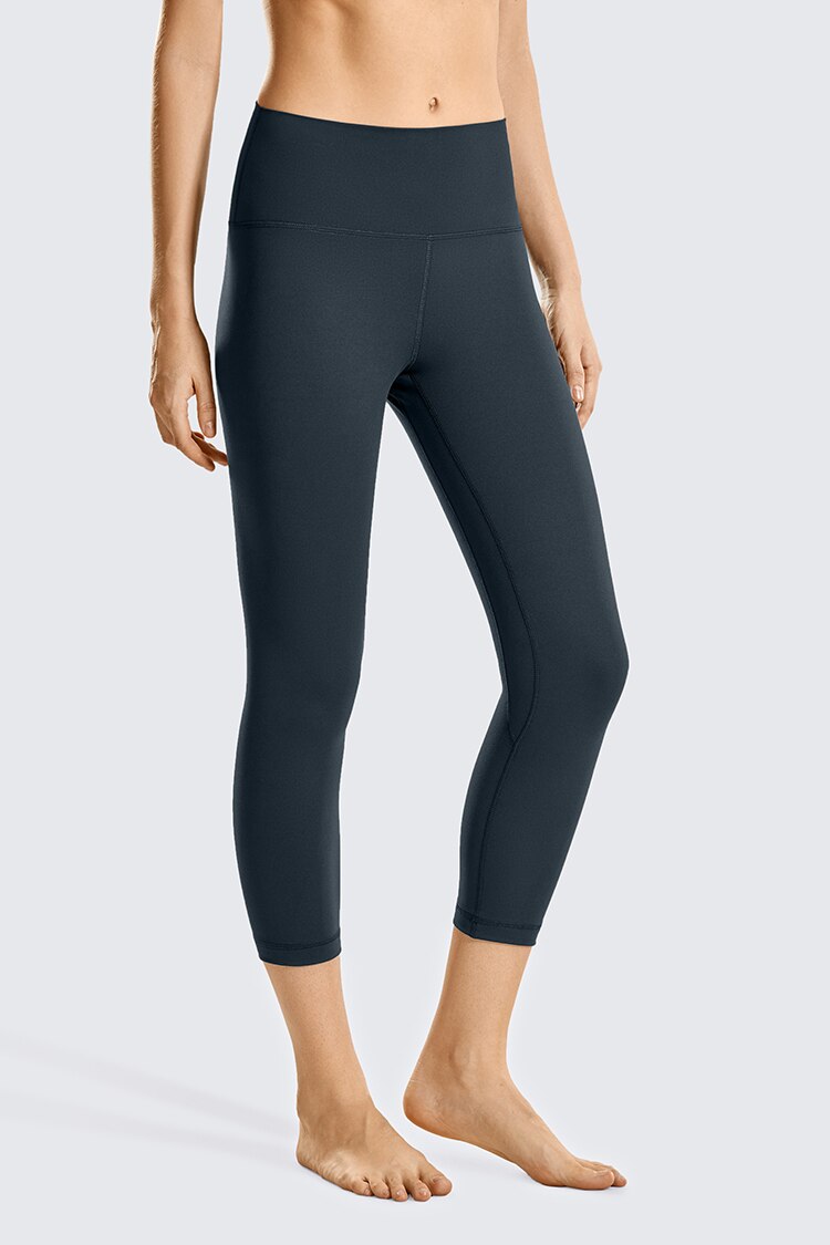 Women Matte Brushed Yoga Leggings 21 Inches - Thick Capris Leggings Gym Crops High Waist Workout Pants