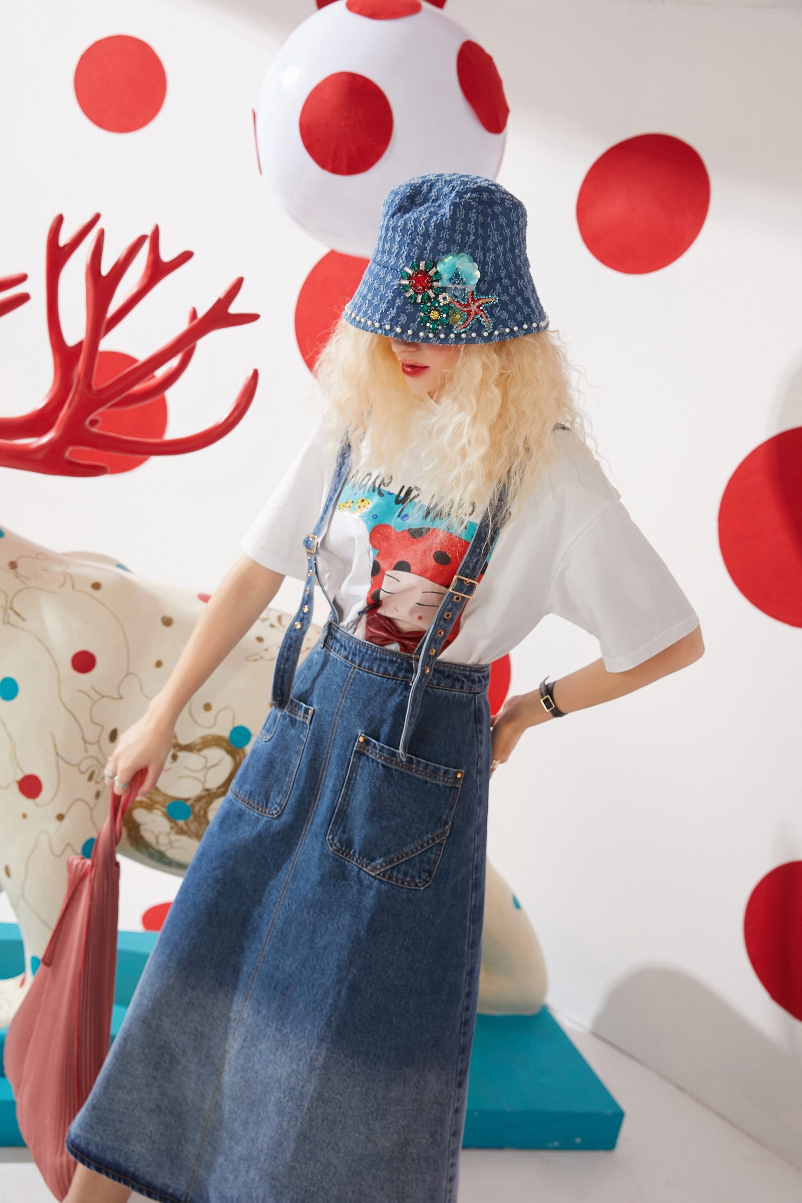 Solid Pure Gradient High Waist Casual Women Overall Skirts,Spring ELF Vintage,Korean Ladies Daily Denim Bottom