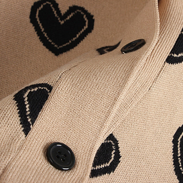 Love Heart Pattern Warm Sweater Jackets Spring Autumn Women Elegant Knitting Vintage V Neck Loose Thick Cardigan Coat