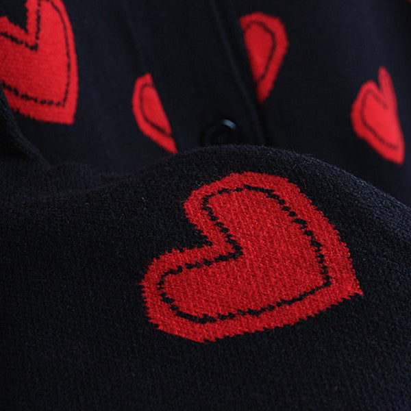 Love Heart Pattern Warm Sweater Jackets Spring Autumn Women Elegant Knitting Vintage V Neck Loose Thick Cardigan Coat