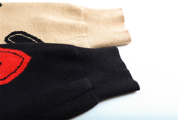 Love Heart Pattern Warm Sweater Jackets Spring Autumn Women Elegant Knitting Vintage V Neck Loose Thick Cardigan Coat