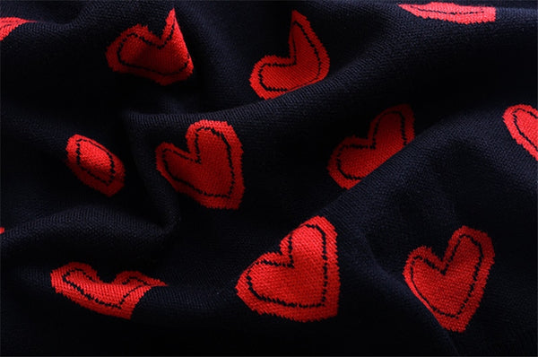 Love Heart Pattern Warm Sweater Jackets Spring Autumn Women Elegant Knitting Vintage V Neck Loose Thick Cardigan Coat