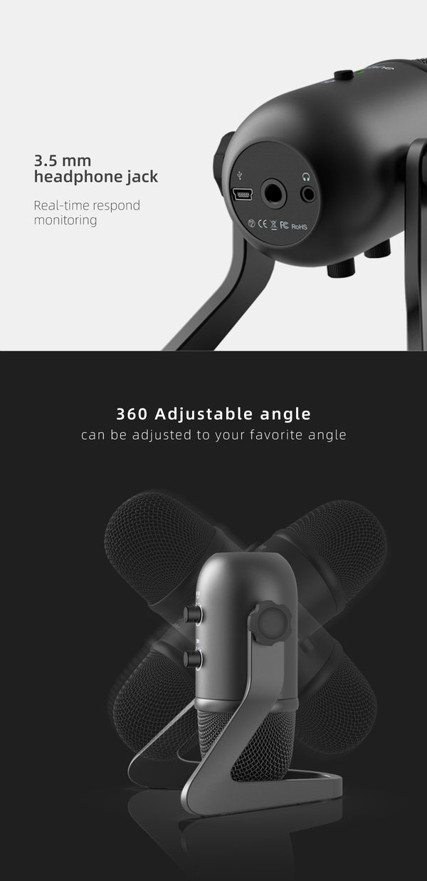 USB Microphone for Recording/Streaming/Gaming,professional microphone for PC,Mic Headphone Output&Volume Contro