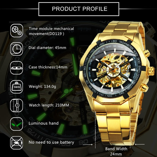 Watch Men Skeleton Automatic Mechanical Watch Gold Skeleton Vintage Man Watch Mens Watches
