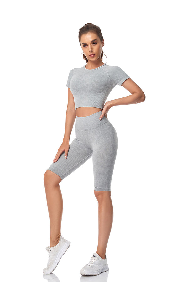 Seamless Yoga Set Women 2pcs Crop Top T-shirt High Waist Shorts Gym Clothes Sport Suit Workout Outfit Sport Wear