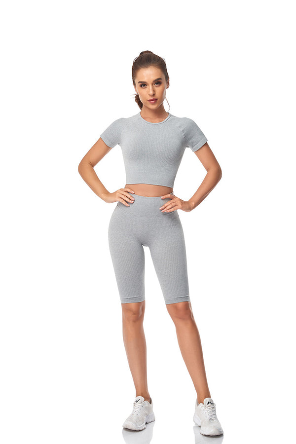 Seamless Yoga Set Women 2pcs Crop Top T-shirt High Waist Shorts Gym Clothes Sport Suit Workout Outfit Sport Wear