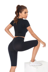 Seamless Yoga Set Women 2pcs Crop Top T-shirt High Waist Shorts Gym Clothes Sport Suit Workout Outfit Sport Wear