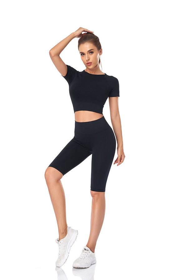 Seamless Yoga Set Women 2pcs Crop Top T-shirt High Waist Shorts Gym Clothes Sport Suit Workout Outfit Sport Wear