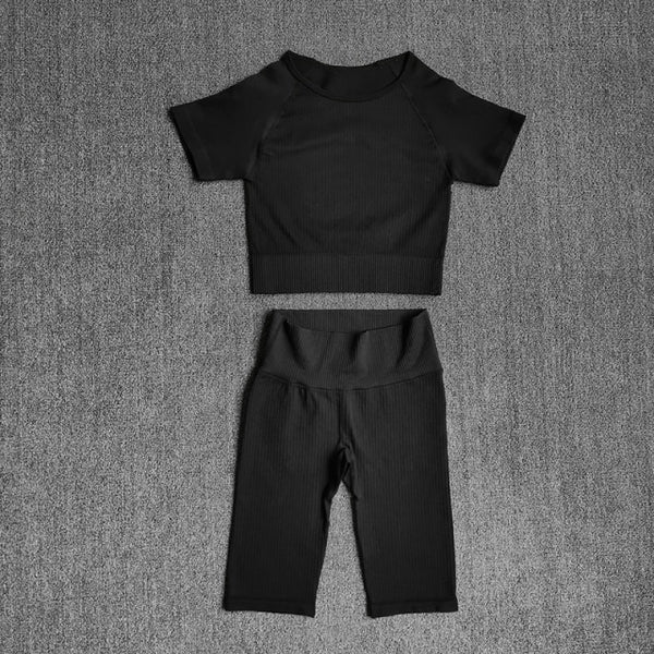 Seamless Yoga Set Women 2pcs Crop Top T-shirt High Waist Shorts Gym Clothes Sport Suit Workout Outfit Sport Wear