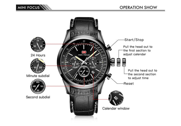 Watch For Men Quartz Military Watches Mens Auto Date Display Chronograph Casual Business Leather Strap