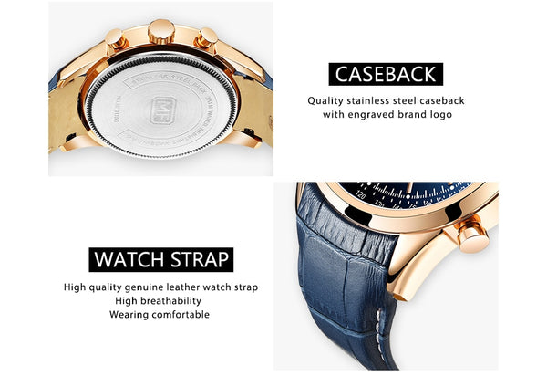 Watch For Men Quartz Military Watches Mens Auto Date Display Chronograph Casual Business Leather Strap