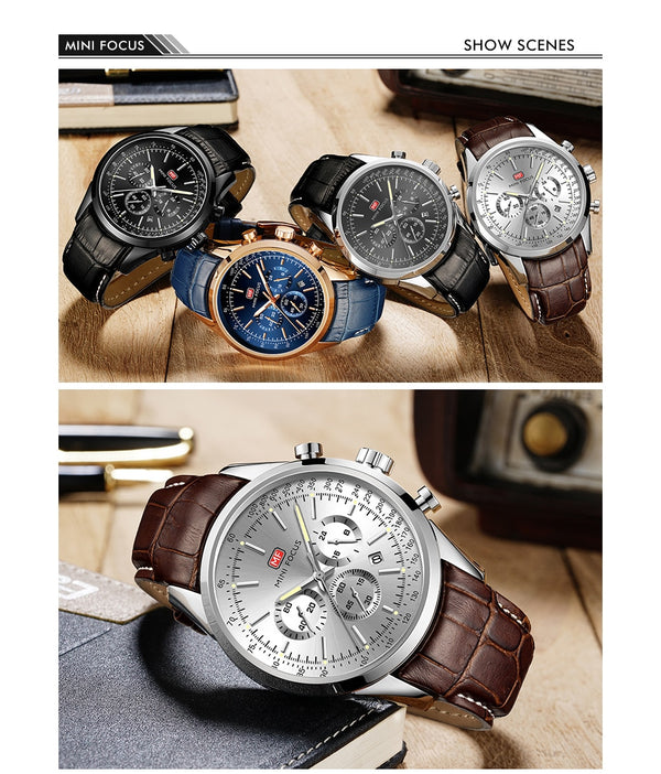 Watch For Men Quartz Military Watches Mens Auto Date Display Chronograph Casual Business Leather Strap