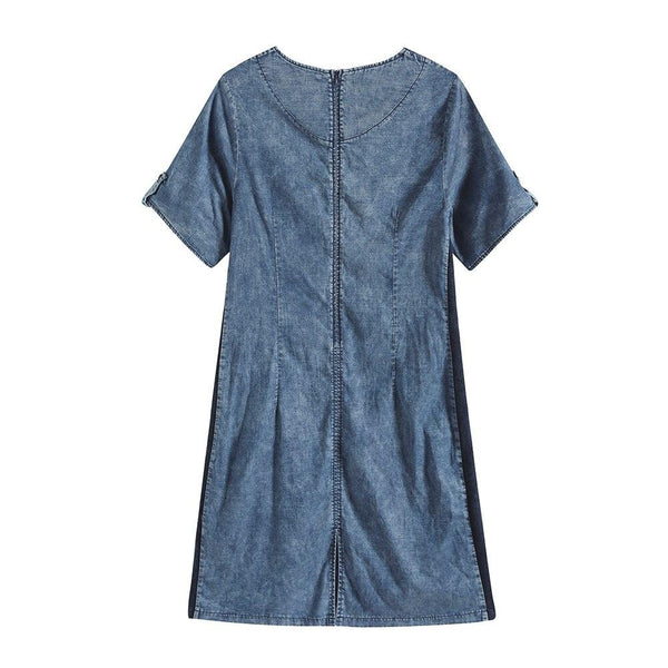 Women's Plus Size Denim Dress Summer Slim Fit Dress Casual Dress Printed Woven Denim Short Sleeve Knee-Length