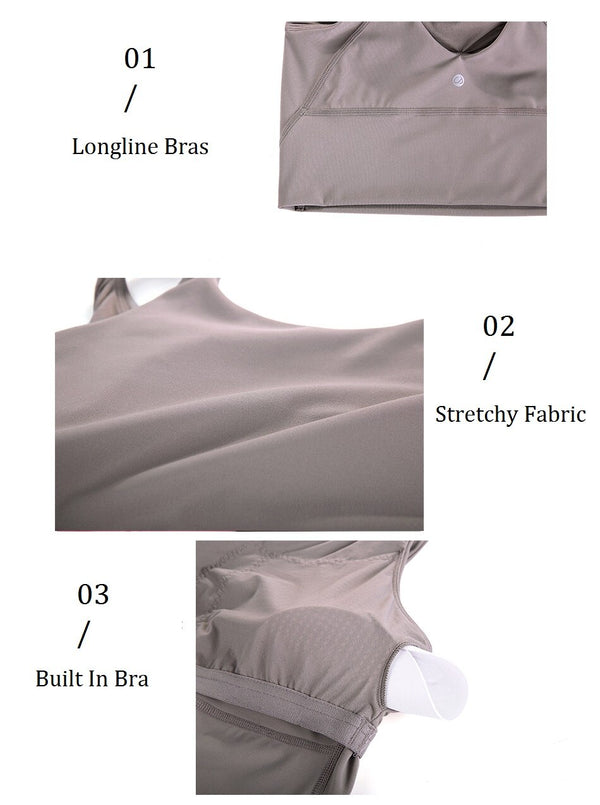 Women's High Neck Longline Sports Bra V-back Wirefree Workout Sexy Yoga Bras Crop Tank Tops