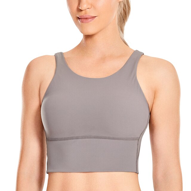 Women's High Neck Longline Sports Bra V-back Wirefree Workout Sexy Yoga Bras Crop Tank Tops