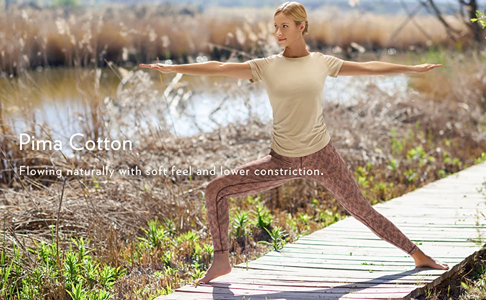 Women's Pima Cotton Short Sleeve Workout Shirt Slim-Fit Yoga T-shirt with Side Shirring