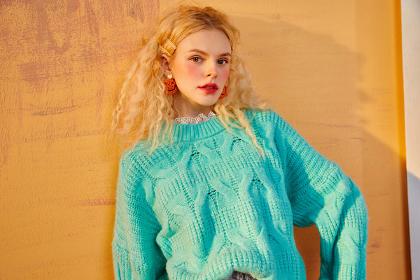 Solid Pure Contrast Lace Women Casual Knit Pullover Sweater,Summer Vintage Full Sleeve,Casual Girly Daily Sweet Top