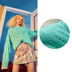 Solid Pure Contrast Lace Women Casual Knit Pullover Sweater,Summer Vintage Full Sleeve,Casual Girly Daily Sweet Top