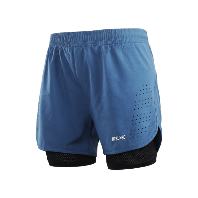 Men Running Shorts Outdoor Sports Training Exercise Jogging Gym Fitness 2 in 1 Shorts with Longer Liner Quick dry