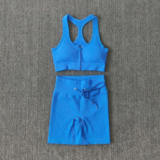 Seamless Yoga Set Workout Shirts Sport Pants Bra Gym Clothing Tracksuit Drawstring High Waist Running Leggings Fitness Suit