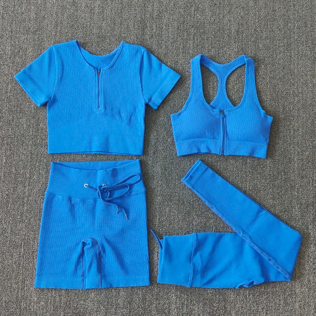 Seamless Yoga Set Workout Shirts Sport Pants Bra Gym Clothing Tracksuit Drawstring High Waist Running Leggings Fitness Suit
