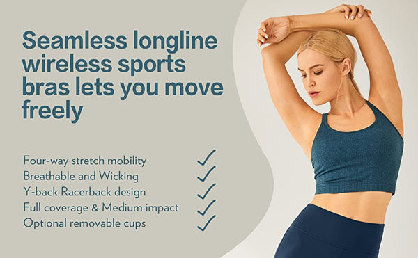 Women's Longline Sports Bra Padded Wireless Racerback Yoga Bras Crop Tank Tops