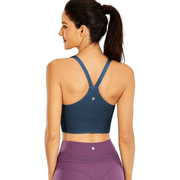 Women's Strappy Longline Sports Bra Padded Wireless Y-Back Racerback Yoga Bras Crop Tank Tops
