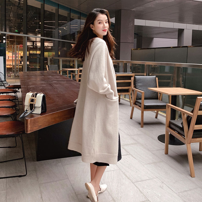 Lazy V-neck Oversize Long Sweater Cardigans Jacket Coat New Women Sweater Korea Cardigan Jacket Coat Outwear TOP