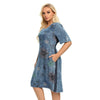 Women's Plus Size Denim Dress Summer Slim Fit Dress Casual Dress Printed Woven Denim Short Sleeve Knee-Length
