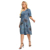 Women's Plus Size Denim Dress Summer Slim Fit Dress Casual Dress Printed Woven Denim Short Sleeve Knee-Length