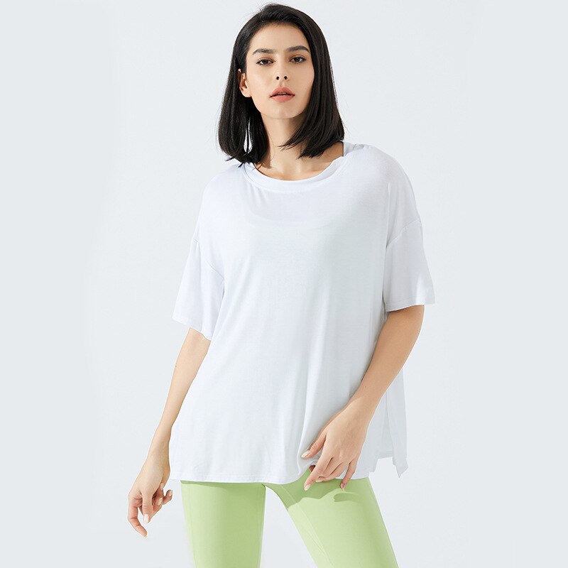 Loose Fit Sports Exercise Fitness T-shirt Women Back Open Running Gym Workout Short Sleeved Top Loungewear