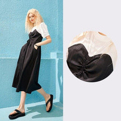 Solid Love Print Casual Vintage Midi Dress Women,Summer Stylish Short Sleeve,High Waist Holiday Party Dresses