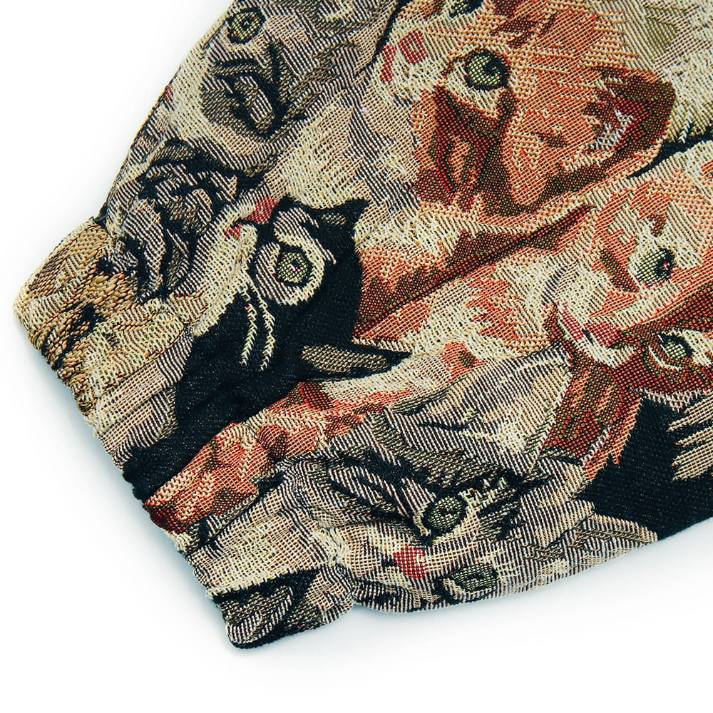 Jacket Men Cute Cat Painting Printed Zipper Coat Autumn Loose Casual Retro Cool Hip Hop Style Outwear Couple Streetwear