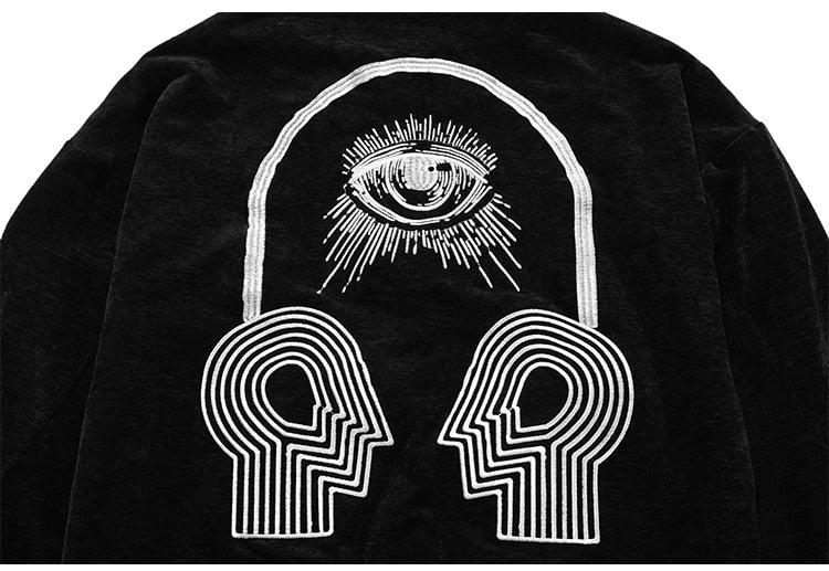 Jacket Men Esthetics Line Letter Eye Embroidery Bomber Coats Autumn Cozy Baggy Fashion Retro High Street Outwear Couple