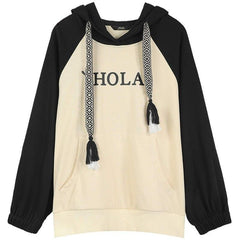 Harajuku Letter Print Casual Hoodies Sweatshirt Women,Autumn Vintage Drawstring Korean Ladies Daily Graphic Top