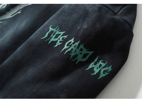 Hoodie Men Tie Dye Punk Graphic Print Hole Ripped Hooded Pullover Autumn Oversize Hipster High Street Couple Streetwear