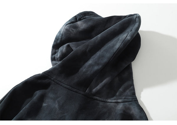 Hoodie Men Tie Dye Punk Graphic Print Hole Ripped Hooded Pullover Autumn Oversize Hipster High Street Couple Streetwear