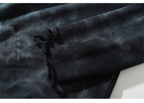 Hoodie Men Tie Dye Punk Graphic Print Hole Ripped Hooded Pullover Autumn Oversize Hipster High Street Couple Streetwear