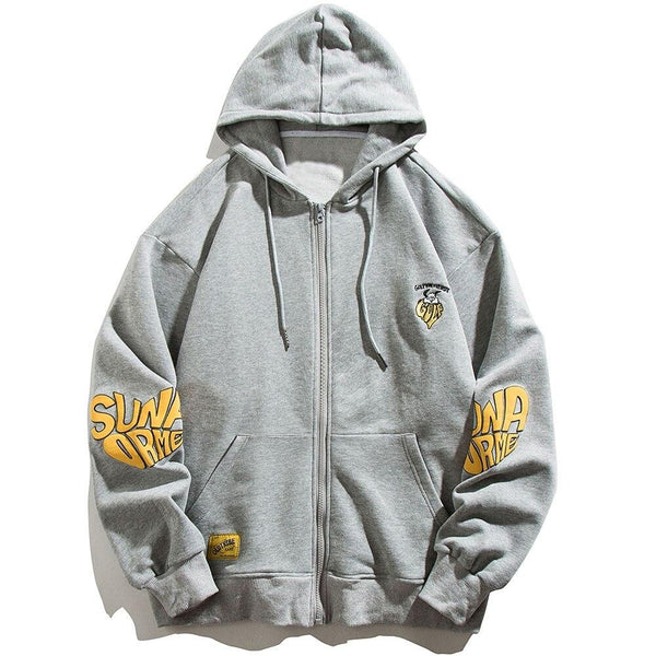 Animal Letter Embroidery Zipper Hooded Hoodie Men Casual College Style Oversized Coats Autumn Fashion Streetwear Couple